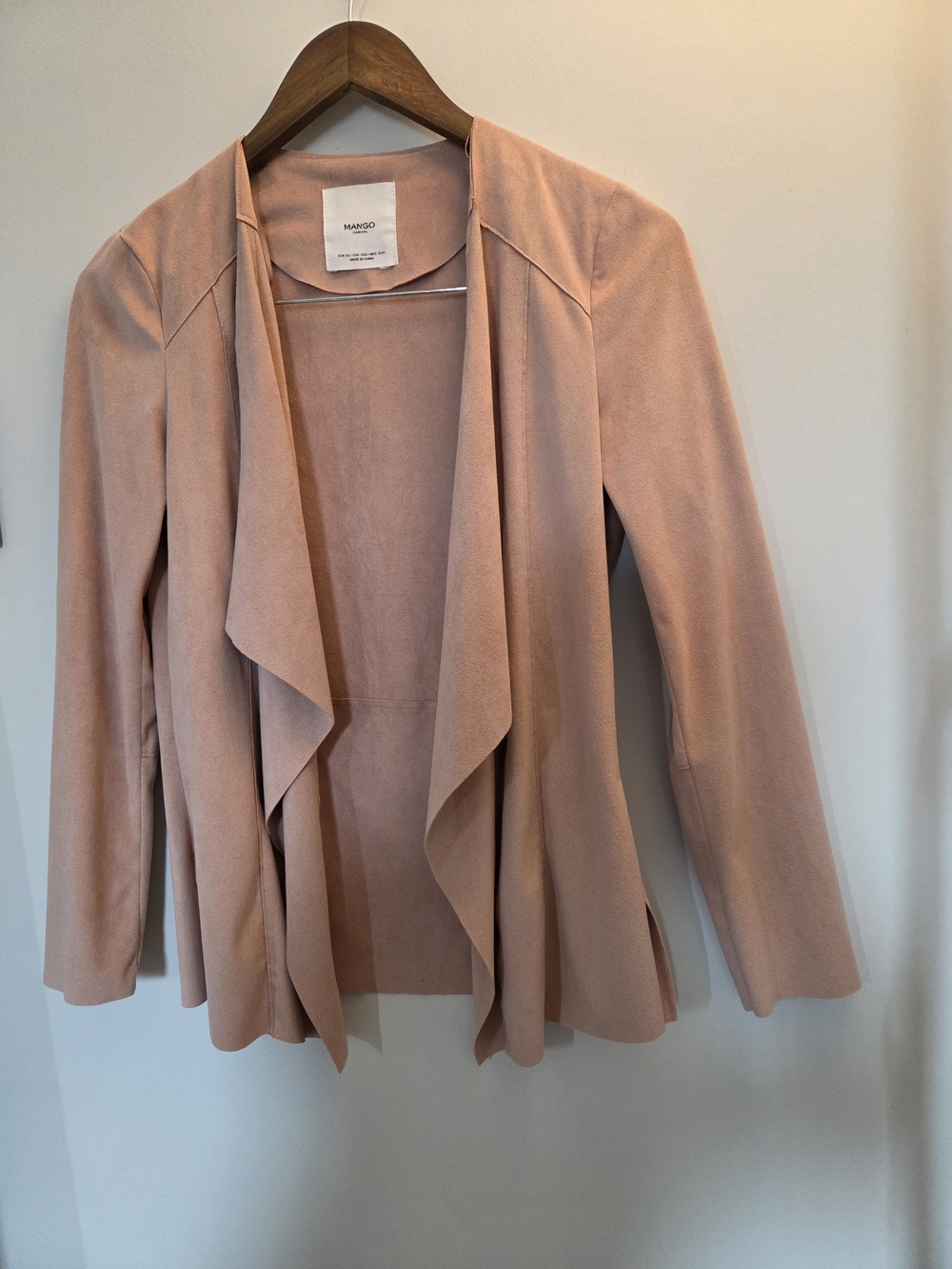 Mango Women's Blush Pink Draped Open Front Jacket Suede Feel Fabric XXS